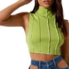 Women's Tanks Women's Summer Patchwork Tank Tops Fashion Sleeveless Mock Neck Contrast Stitch Rib Knit Crop Black/Green/Brown