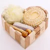 6 pièces promotionnel bois en forme de coeur coffret cadeau accessoire de bain Sisal éponge/peigne en bois/brosse de Massage/Spa/bain cadeau ss0209