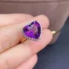 Кластерные кольца Love Heart Natural и Real Amethyst Кольцо 925 Стерлинговое серебро 12 12 мм драгоценный камень для мужчин или женщин