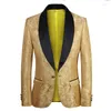 Abiti da uomo Costume Homme Mens Blazer Luxury Gold Jacquard One Button Prom Blazer Uomo Fashion Slim Fit Party Wedding Man Stage Host