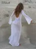 Casual Dresses FSDA Maxi Long Sleeve Women Dress Backless Club See Through Mesh Summer Sexy Party Beach Bodycon 230209
