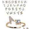 Solitaire Ring Gold Color Inglês Letras de cristal anéis iniciais