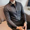 Men's Casual Shirts High Quality Light Luxury Business Dark Stripe Shirt Men's Long Sleeve Trendy Stylish Social Formal Blouses