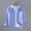 Men's Casual Shirts Solid Color Full Sleeve Smart Man Spring Summer Turn-Down Collar Single Breasted Loose Cotton Tops Tide