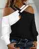 T-shirt femme Colorblock Crisscross épaule froide haut à manches longues T-shirt décontracté t-shirts mode femme blouses femmes tenues vêtements féminins 230209