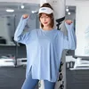 Men's Sweaters Women's Sports Shirts Loose Round Neck Long Sleeve Side Split Top Gym Fitness Training Yoga Activewear