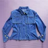 Women's Jackets High Street 2023 Fall Winter Fashion Women Full Sleeve Metal Button Pockets Draped Moto Denim Big Shawl Blue Jacket Coat