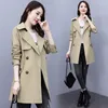 Women's Trench Coats Fashion Women Mid-Length Coat 2023 Spring Autumn Korean Double Breasted Slim Windbreaker Ladies Overcoat 3XL H2206