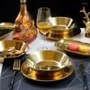 Plates European-style Gold-plated Golden Ellipse Oval Round Ceramic Plate Style Western Bright Snack Fruit Bowl Fashion Tableware