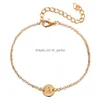 Charm Bracelets New Fashion 26 Letters Good Luck Alloy Round Pendant Bangle Letter Chain Trendy Adjustable For Wo Dhzhi