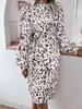 Casual jurken zanzea elegante luipaard print zonsondergenerde vrouwen o nek lange puff mouw feestjurk herfst vakantie casual vestidos roer robe 230209