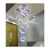 Ljuskronor stor lyxkristallledd ljuskronans belysning fixtur 5 ringar cirkel h￤nge h￤ngande lampa trappa hall dimning lustres dropp dh5z1