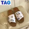 Designer Slippers Womens Woody Flat mule Slides Sandals Paris CLOE Canvas leather Slipper Beach Slide mules Women luxury Lettering Fabric Slides Summer home Shoes