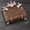 Klipsy do włosów chińskie patyki Tiaras Headpiece dla kobiet Pearl Tassel Flow Flower Spins Forks Vintage Hanfu Wedding Akcesoria Biżuteria