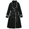 Damen Trenchcoats Mantel Hohe Qualität Designer Herbst Winter Vintage Revers Knopf Schwarz Elegante Mode Party Slim Lange JackeW