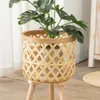 Dekorativa föremål Figurer Handgjorda bambuvävd blomkruka med stativ Växtlagring Diy Nursery Pots Home Decoration 230209