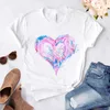 T-shirt da donna cuore fiore stampa donna donna casual base O-collo camicia bianca manica corta amore stampa grafica Y2302