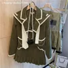 ツーピースドレス服プレッピーネイビーカラージャケットビンテージミニプリーツスカートセット秋のパッチコントラストセーラーコートカジュアル230209