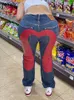 Damskie dżinsy dla kobiet drukowane w lupgy w lupgy dżinsy proste szerokie spodnie nogi seksowne biodro podnośne dżinsowe spodnie mody streetwear gotycka ubrania 230209