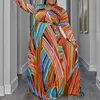 Plus size Dresses Spring Autumn Trend Female Clothing Streetwear V-Neck Belt Included Colour Striped Print Long Sleeve Loose Plus Size Maxi Dress 230209