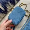 Women Designer Denim Comestic Case Bags Vanity Lipstick Moneta z Crush Pearl Ball Ghw Crossbody ramię na zewnątrz Sacoche Blue Mini Tiny torebka 11 cm/18 cm