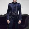 メンズスーツ2023テーラーメイドイタリアの刺繍ネイビーブルーメンスリムフィットグルームプロムタキシード2ピース男性ブレザージャケットパンツ