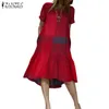 Casual Dresses High Low Plaid sundress Zanzea Women Vintage Dress 2022 Summer Cotton Linen Midi Vestidos Short Sleeve Robe Y2302