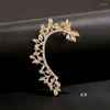 Orecchini posteriori ZLDYOU Gioielli punk Regalo da donna Oro placcato argento Polsino dell'orecchio di cristallo Pieno strass curvo Foglia vintage Clip in lega di zinco