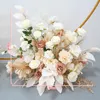 Decorative Flowers Champagne White Rose Artificial Flower Row Wedding Backdrop Arch Decor Gold Leaves Hang Floral Road Lead Party Props Ball