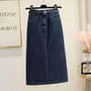 Skirts Women's Casual Jean Skirt High Waist Back Vent Mid-Length Denim Womens M-3XL Vintage Bodycon With Pockets C234