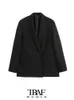 Ternos femininos Blazers Traf Mulheres Moda Double Basted Blazer Blazer Coat vintage Bolsos de manga longa feminino