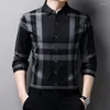 Plaid Print Shirts Wrinkle resistant and Iron free Men's Long Sleeve Luxurious and Comfortable Lapel Slim Shirts Spring and Autumn