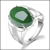 Solitaire Ring Sliver Women Jewelry Emerald Gemstones Jade Oval Green Adjustable Stone Jasper Rings Drop Delivery Dhubt