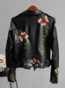 Damen Leder Kunstleder Ly Varey Lin Blumendruck Stickerei Faux Weiche Lederjacke Frauen Pu Motorradmantel Weiblich Schwarz Punk Reißverschluss Niet Oberbekleidung 230209