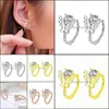 Charm Gold Sier Hoop Earrings Clear Cz Cute Animal Double Butterfly For Girls Women Jewelry Loop Earring Drop Delivery Dhmon