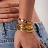 Link Chain Uworld Simple Men uttalande 18K Guld manschettarmband rostfritt stål smycken vattentät öppning kubik zirkoniumarmband för kvinnor G230208