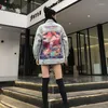 Men's Jackets Hop Men's Hip Ripped Jacket Cartoon Animal Printed Patchwork Denim Couples Chic Coat