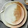 Talerze Nordic Art Ceramic Steak Tlak Kreatywny drewno ziarno obiadowy danie do domu prosty styl western