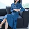 Casual Dresses Autumn Women Causal Jeans Dress Midi Outfits Full Sleeve Single Breasted Slim Female Denim A-line Ladies Robe Femme