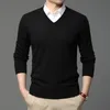 Men's Sweaters High Quality Fashion Brand Woolen Knit Pullover V Neck Sweater Black For Men Autum Winter Casual Jumper Men Clothes 230208