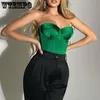 Womens Tanks Camis Green Crop Tops Summer Sexy Strapless Off Shoulder Tube Party Sleeveless Bustier Tank Top Women Solid Halter Tee Satin Corset 230209