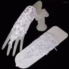 Paillettes de dentelle de conception de gants de mariée perlées pour des robes de mariage Fingerless