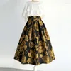 Kjolar 2023 Spring Fall Women Golden Dobby Floral Ball Gown Kirt Woman Autumn Vintage Elegant Mid Calf