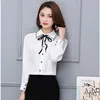 Women's T-Shirt Big Size 4XL Women Bow Long Sleeve Button Blouse Chic Elegant Spring Fall Office Turn Down Collar Formal Shirt Casual Tops Y2302