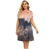 Sukienki w rozmiarze plus krótkie rękawie pomalowane 3D sukienka krajobrazowa naturalna sceneria druk mini A-line sukienki Lato Plus Size Women Odzież 6xl Sundress 230209