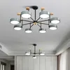 Ceiling Lights Iron wood Acrylic ceiling chandeliers Nordic 3/6/8 heads Macaron Indoor led lighting modern home decor For living room bedroom 0209