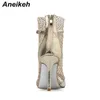 Aneikeh Summer Glitter New Gladiator Air Mesh Sandalias Sexy Sandals Mujer Mujer Tacón alto Peep Toe Stripper Party Party Tisos delgados Bombas T230208 55A65 S