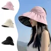 Wide Brim Hats Summer Women Black Vinyl Sunshade Hat Female Outdoor Beach UV Protection Breathable Empty Top Lady Foldable Hollow Sun CapWid