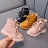 Sneakers Fashion Print Children Boots Winter Plush Ankle boots Warm Soft Bottom Leather Shoes for Toddler Baby Girls Non slip Kids 230209