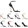 Designer Talons Hauts Sandales Paris Métal Lettres Pantoufles Femmes Chaussures Habillées De Mode En Cuir SL Pompes Sexy Bout Ouvert Pantoufle Partie De Mariage